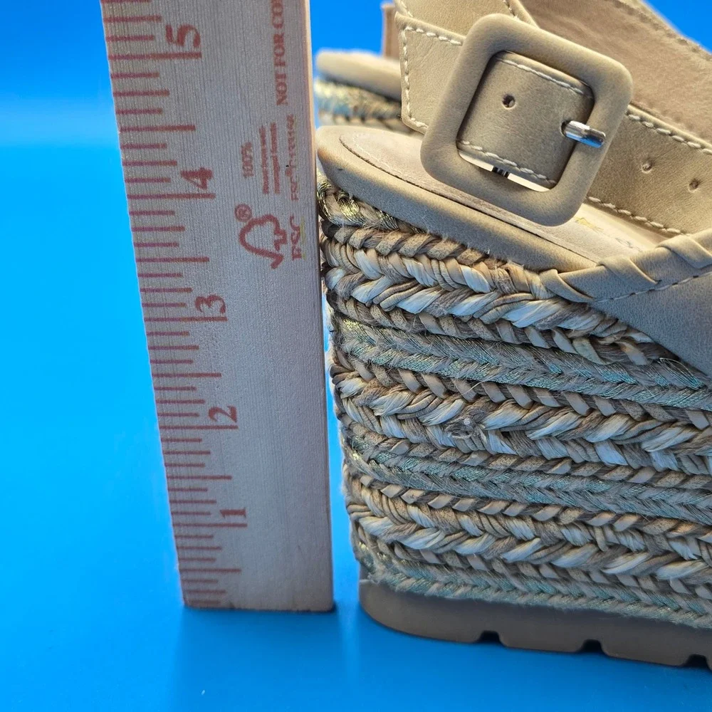 Seven Dials Alessandra Tan Espadrille Wedge Sandals Metallic Gold 7M Boho Summer